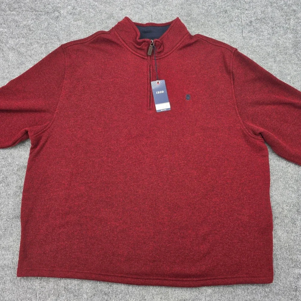 IZOD Mens Big and Tall 2XL Quarter Zip Pullover Sweater Heathered Burgundy Red